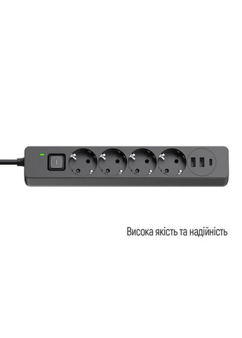 Фильтр питания CW-CHE432PDB 4 розетки, 3USB (2USB-A+1 TYPE-C) (24W), 2м, Black Colorway (336958714)