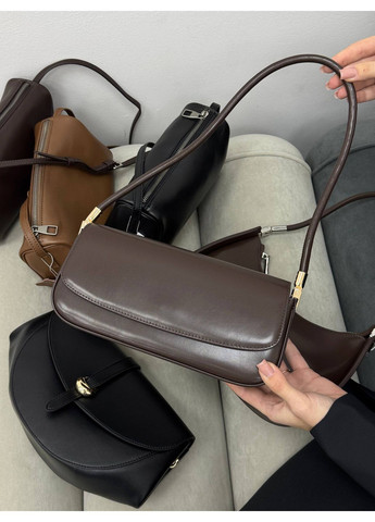 Жіноча сумка-багет з натуральної шкіри, шоколадна, із золотою фурнітурою Lonza (366290195)