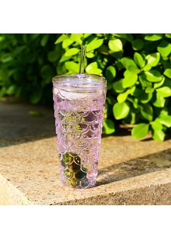 Стакан 580 мл с трубочкой и крышкой, боросиликатное стекло – Хвост русалки – для горячих и холодных напитков, фиолетовый More (366088869)