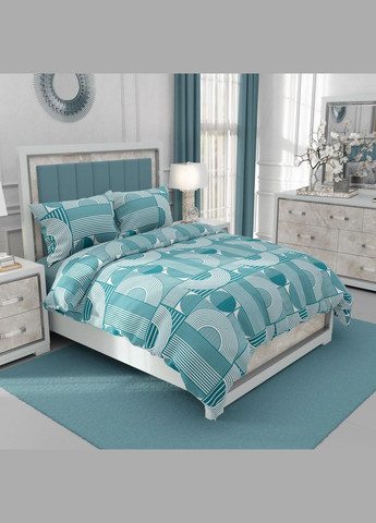Мікрофіброва постільна білизна принт смужка Євро 200x220 Бірюзовий (М-P-0136-02) No Brand (306633721)