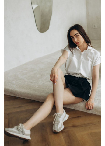 Белая рубашка модница женская хлопок короткая летняя карманы 42 белая Модниця