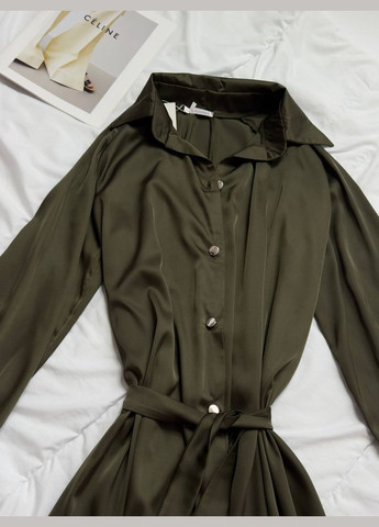 Оливкова кежуал сукня з поясом з шовку сукня-сорочка Adelante однотонна