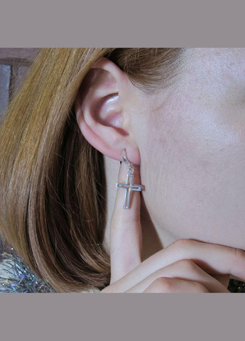 Серебряные висячие серьги "Контурные крестики" No Brand (350667518)