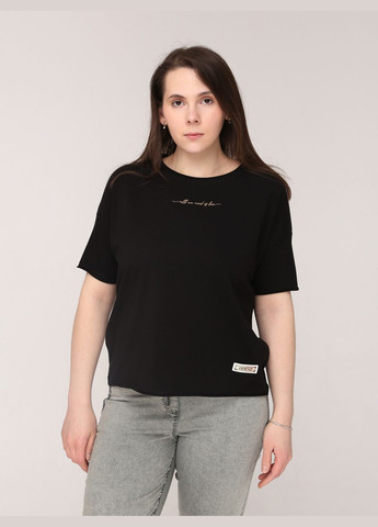 Черная летняя женская футболка черная широкая с надписью с коротким рукавом JEANSclub Вільна