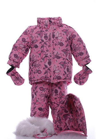 Розовый зимний комбинезон для девочки на холлофайбере с цветком бэбик розовый 80 см (44761) BABYKROHA