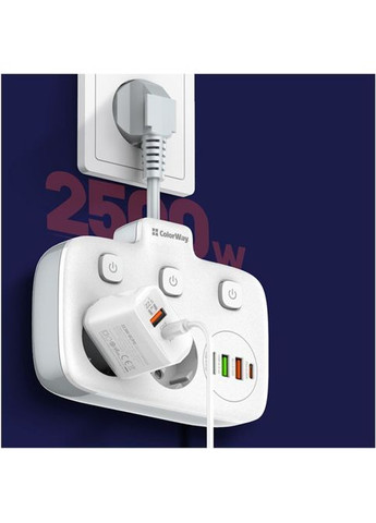 Мережевий фільтр живлення (CW-CHE24PDW) Colorway CW-CHE24PDW 2 розетки/4USB (268142187)