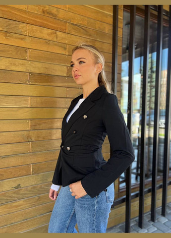 Черный женский стильный приталенный жакет No Brand - демисезонный