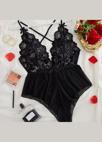 Боді Kamila білизна з відкритим доступом жіноча бодік в мереживо з квітами No Brand Боді Камілла чорний (342121900)