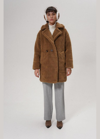 Жіноча шуба Тедді оверсайз бежева Midi (90см) AL (317215163)