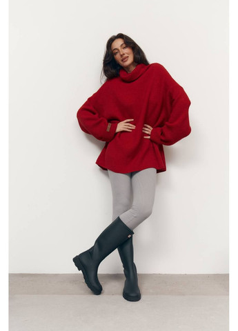 Червоний зимовий жіночий подовжений светр оверсайз з високою горловиною MonCher