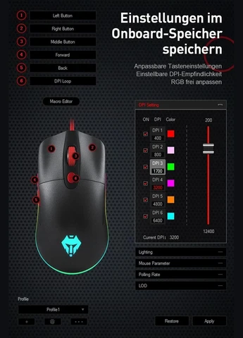 Игровая компьютерная мышь Langtu V400 оптическая, RGB регулируемый DPI 8 кнопок No Brand (300657626)