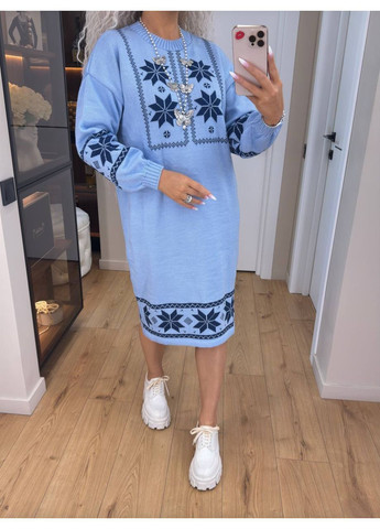 Голубое праздничный, повседневный женское платье No Brand с геометрическим узором