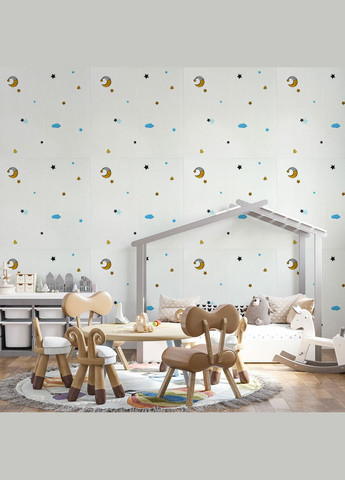 Панель стінова 3D 700x700x4mm зірки та місяць на білому фоні (D) SW-00001970 Sticker Wall (298284422)