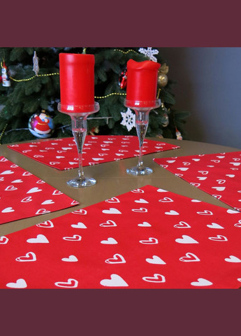 Салфетки на стол под тарелки красные, набор из 2 салфеток, ланчматы водоотталкивающие с сердечками Maystat (305391168)