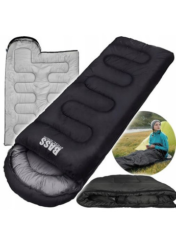 Спальний мішок з капюшоном,туристична ковдра 2 в 1 BH 41999 Чорний Bass Polska (368698017)