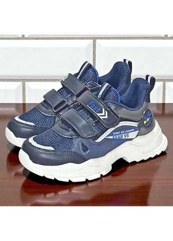 Синие демисезонные ортопедические текстильные кроссовки на липучках для мальчика Boyang