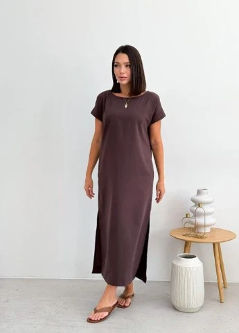 Коричневое платье женское свободного кроя шоколад маргарет Art Knit