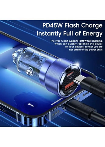 Автомобільний зарядний пристрій 75Вт з 2 портами USB і Type-C QC, для швидкісної зарядки телефонів, металевий корпус No Brand (364859621)