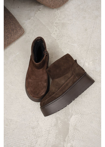 Жіночі короткі зимові уггі з темно-коричневої натуральної замші на високій підошві з боковою блискавкою (відшив 3 дні) Paradize (365756012)