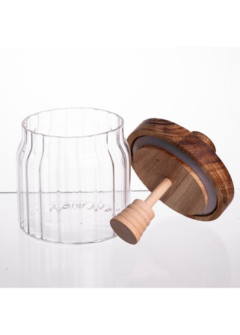 Медівниця скляна з кришкою та ложкою 400мл прозора банка для зберігання меду та сиропу Yiwu (370432279)