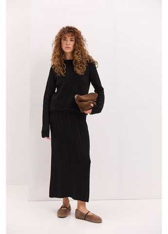 Вязаный женский костюм с юбкой и джемпером черный Arjen (361056658)