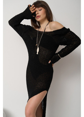 Черный комплект купальник женский сплошной rose черный + парео вязаное foam черное слитный Handy Wear