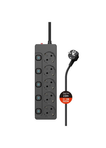 Сетевой фильтр питания CW-PSEA52SBK 5 розеток 2м (CW-PSEA52SBK) Colorway (370607105)