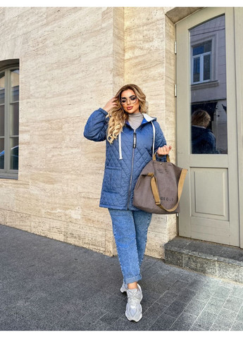 Світло-синя демісезонна куртка жіноча плащівка стьобана разом з підкладкою,синтепон 100,на блискавці прямого крою з карманами Україна