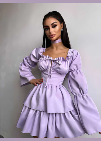 Бузкова святковий, коктейльна, карнавальний, відвертий, повсякденний, кежуал, вечірня жіноча ошатна коротка малинова сукня міні з рюшами зі шнурівкою і широкими рукавами Україна однотонна