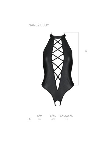 Боді з еко-шкіри з імітацією шнурівки та відкритим доступом Nancy Body black - CherryLove Passion чорний