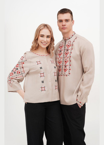 Сіра жіноча вишиванка з льону на ґудзиках з орнаментом ромби та зірки вільха., р., код 9451/56/999 ГАЛЕРЕЯ ЛЬОНУ