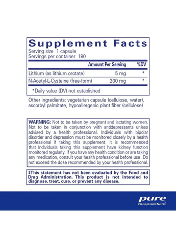 Літій Оротат (Lithium Orotate) 5 мг 90 капсул Pure Encapsulations (370188649)