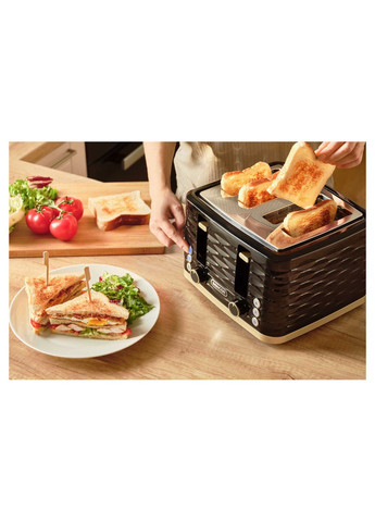 Тостер 1600Вт, підігрів, розморожування, 4 слоти, пластик, чорно-золотий Sencor (370616909)
