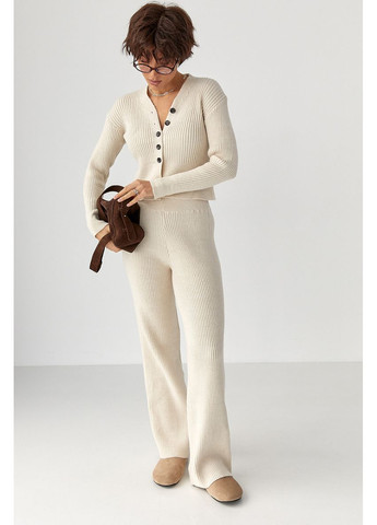 Трикотажный костюм в рубчик с кардиганом и брюками палаццо Lurex Костюм-тройка (370377292)