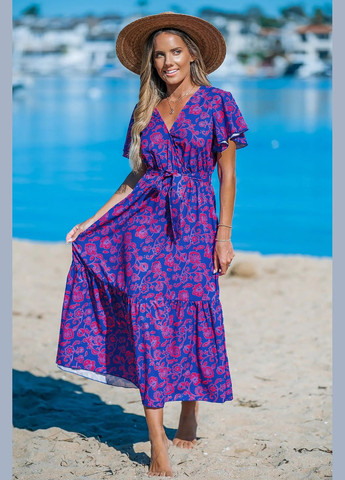 Синее повседневный платье CUPSHE с цветочным принтом