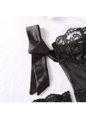 Чорний демісезонний комплект жіночої спідньої білизни набір із боді з підтяжками та панчохами чорний No Brand Savage