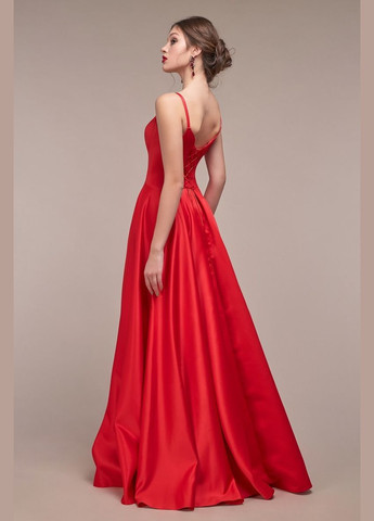 Красное вечернее платье а-силуэт, с юбкой-солнце Lolita однотонное