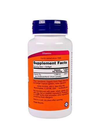 Vitamin D-3 1000 IU 180 Softgels Now Foods (362419011)