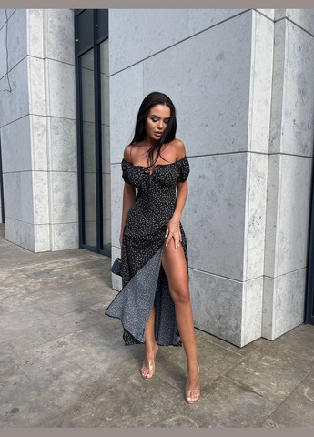 Черное повседневный женское платье No Brand с цветочным принтом