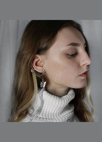 Серьги-каффы элегантные сказочные милые с бабочками на цепочке фэнтезийные эльфийские в стиле лолита fairycore кокетт тренд панк No Brand (311600846)