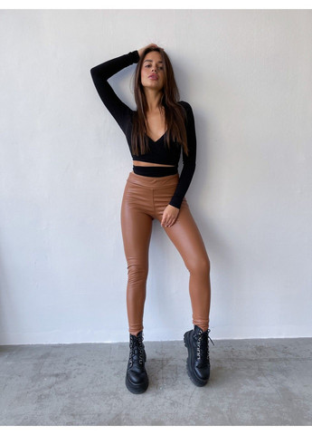 Лосины, леггинсы из экокожи на легком флисе коричневые No Brand (302898117)