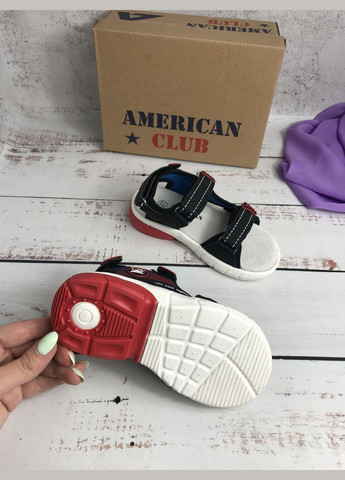 Цветные сандалии босоножки детские для мальчиков черно-красный (360) American Club на липучке
