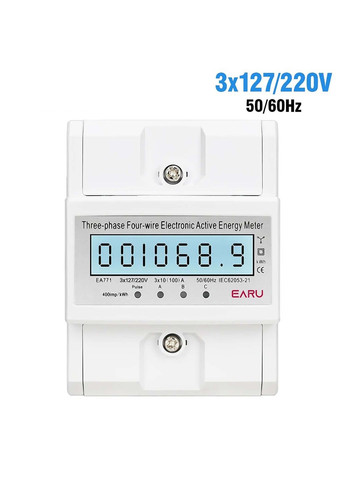 Лічильник електроенергії 230/380В 3 фазний 100А на DIN рейку з підсвічуванням EARU EA771 Yu Xin (341724414)