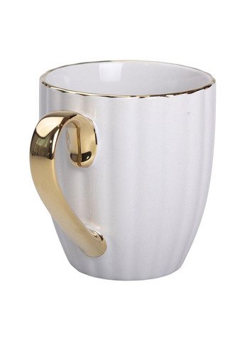 Чашка фарфоровая с золотым ободком и золотой ручкой 420 (мл) кружка Серая RX-N240629G Liling Rongxiang Ceramic (370973997)