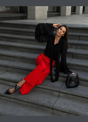 Чорна жіноча блуза шифонова з рюшами No Brand