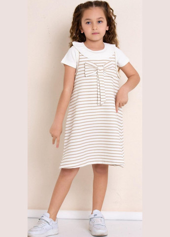 Кремовый летний футболка + сарафан рубчик 7492 и бежевый Pop Fashion