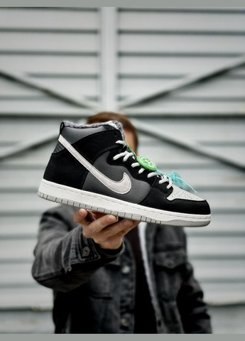 Черные зимние кроссовки зимние мужские nike sb dunk winter high black fur | найк сб данк черные с мехом No Brand