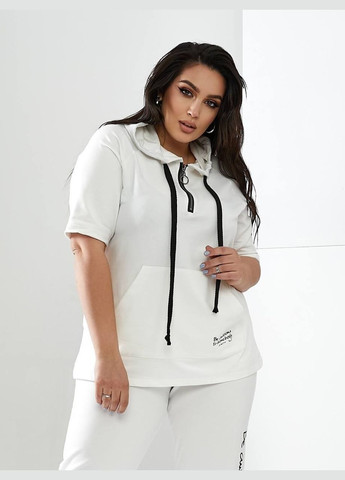 Женский спортивный костюм батал молочный трикотажный с капюшоном и коротким рукавом для весны и лета Bonita Спортивний костюм (322111906)