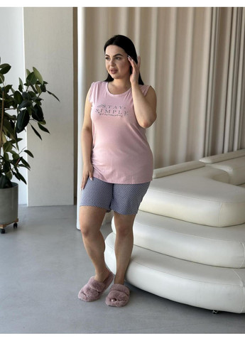 Комбинированная женская хлопчатобумажная пижама больших размеров топ+шорты / женская комфортная пижама из хлопка плюс сайз / женская пижама No Brand
