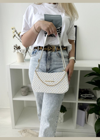 Сумка жіноча багет білий з ланцюгом No Brand (322464521)